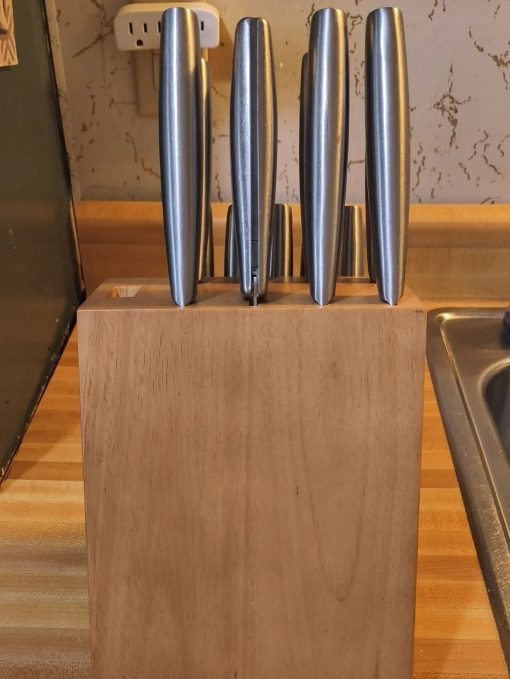 PrimeChef Stainless Steel Knife Block Set Silver Handles Kitchen Cutlery Set